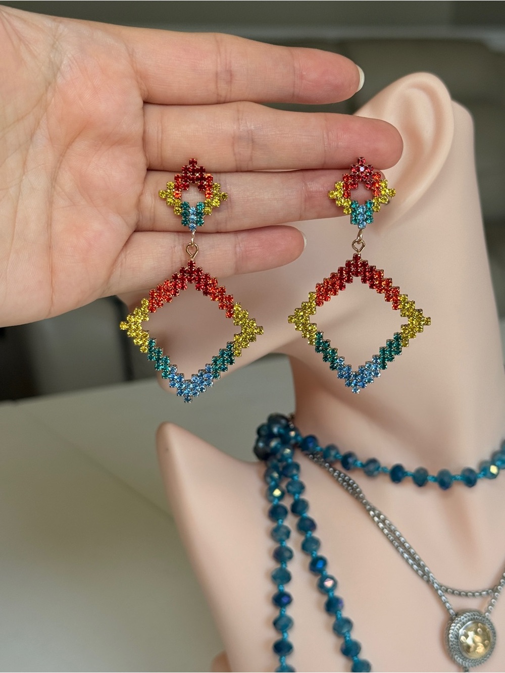 Colorful Drop Dangle Earrings - Multicolor - Picture 12 of 12